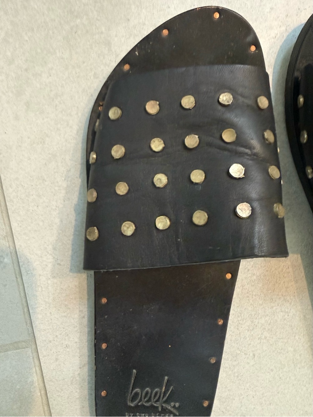 beek Black Leather Slide with Gold Studs - Picture 2 of 4